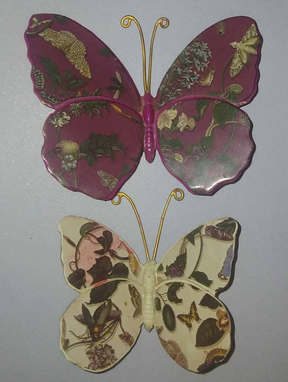 Decorative Butterfly Wall Plaques - Mauve & Cream Set
